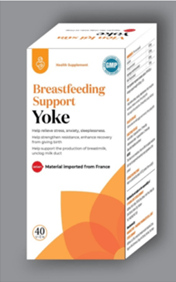 Yoke Breastfeeding support is a dietary supplement with Lactium that helps relieve stress, anxiety, sleeplessness